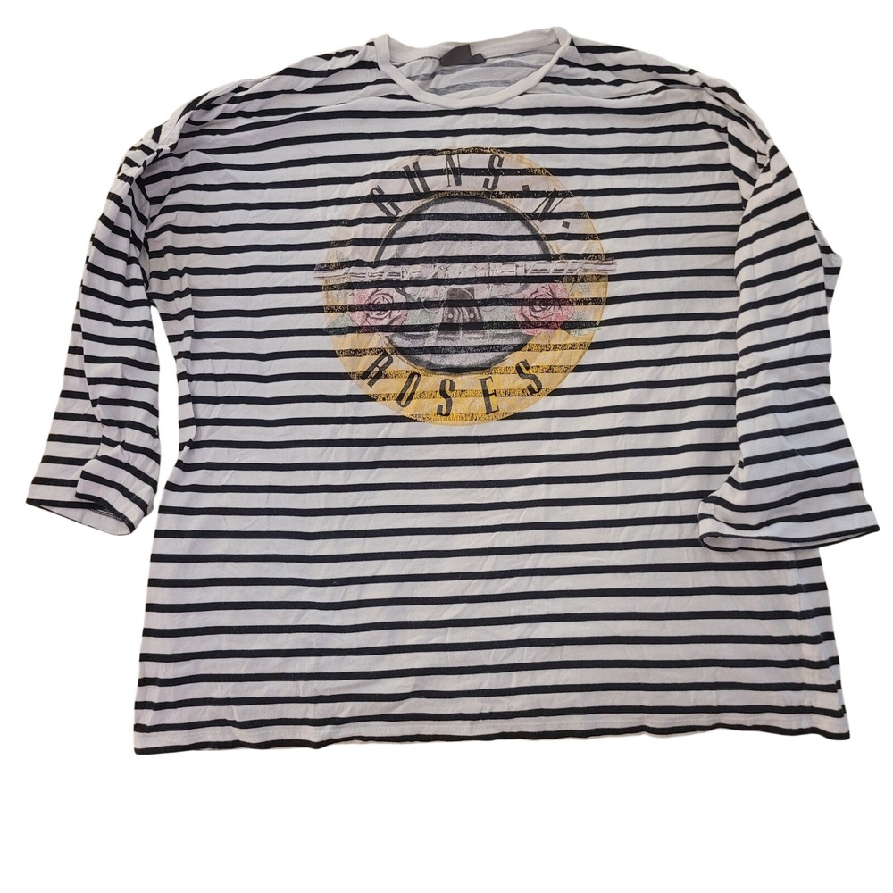 ASOS Guns N Roses Striped Graphic 3/4 Sleeve Shirt Womens 3XL White Black Cotton
